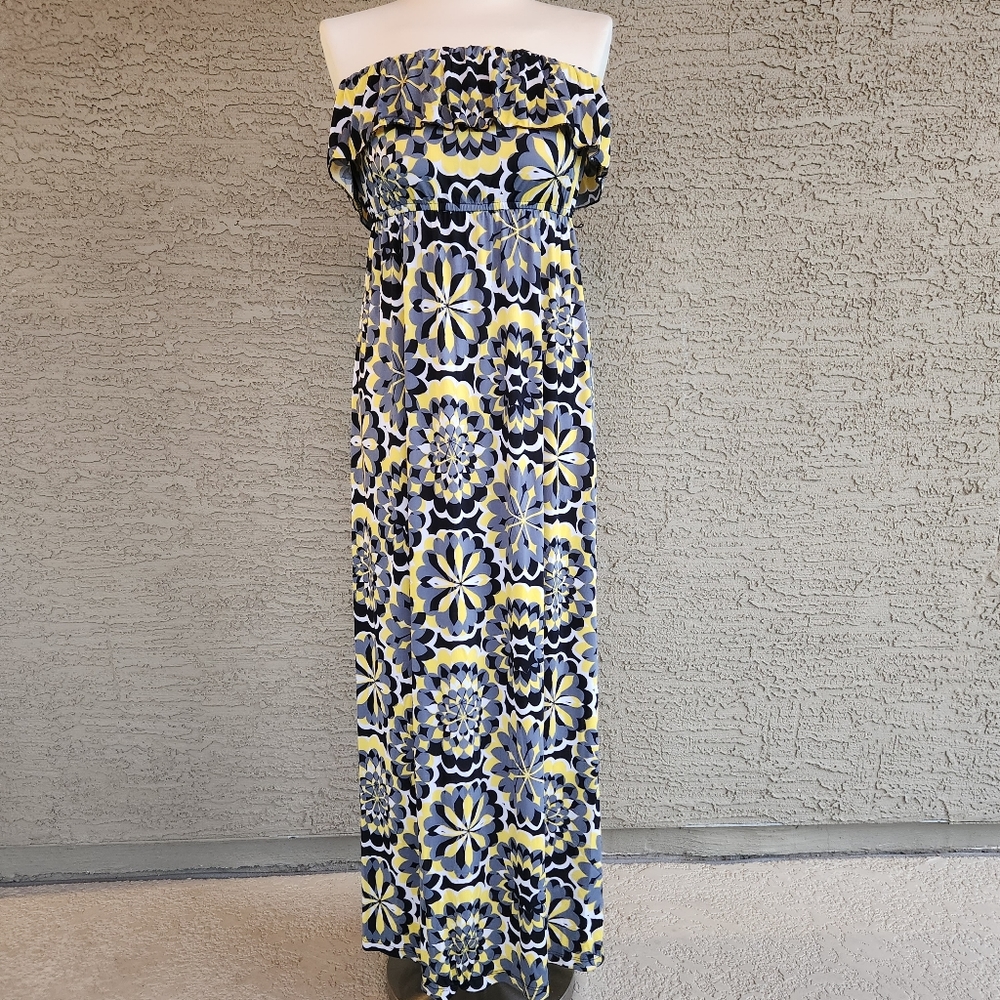 HeartSoul grey and yellow strapless maxi dress